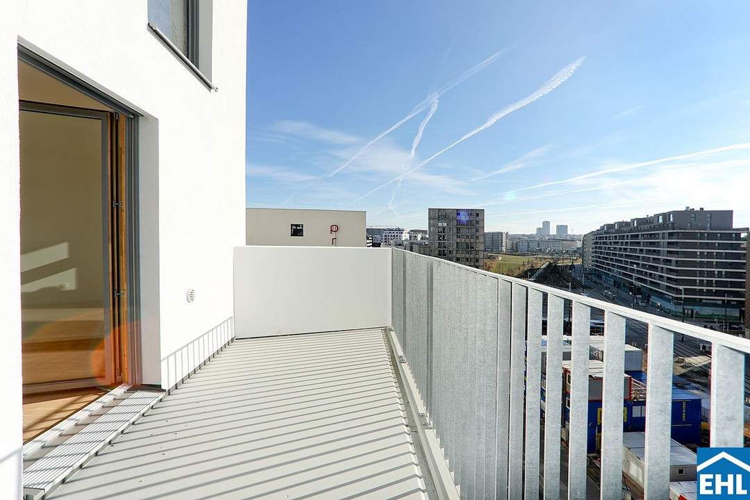Sonnwendviertel: 1-Zimmer-Wohnung mit Balkon im 14. OG – Fitnessraum, Co-Working &amp; Rooftop-Terrasse inklusive!