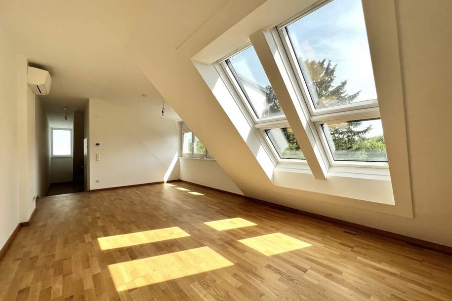 DIREKT AM OBEREN MÜHLWASSER!: KLIMATISIERT I Gemeinschaftsgarten I ERSTBEZUG Dachgeschosswohnung I Neubauprojekt I Lift I Garagenstellplatz, Wohnung-kauf, 498.000,€, 1220 Wien 22., Donaustadt