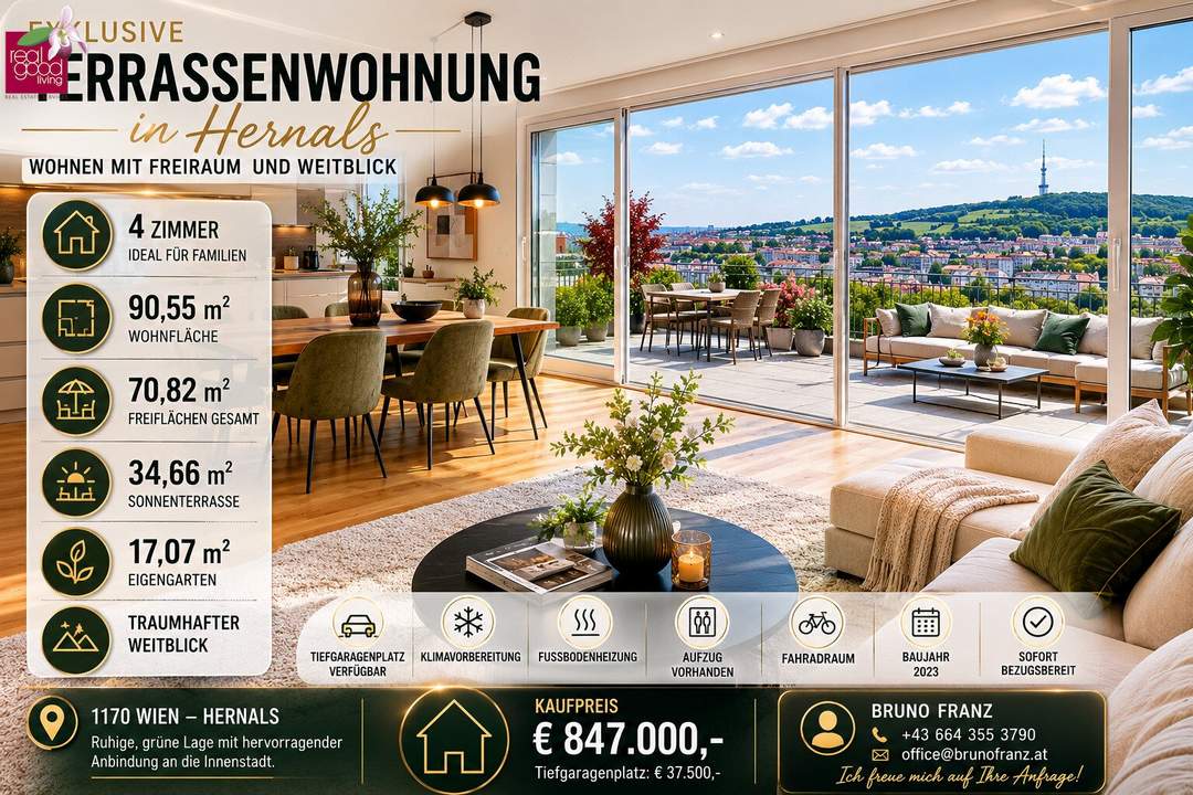 FAMILIENWOHNUNG MIT XXL-FREIFLÄCHEN IN BESTER AUSSICHTSLAGE |+ 4 ZIMMER + TERRASSE, BALKONE &amp; EIGENER GARTEN