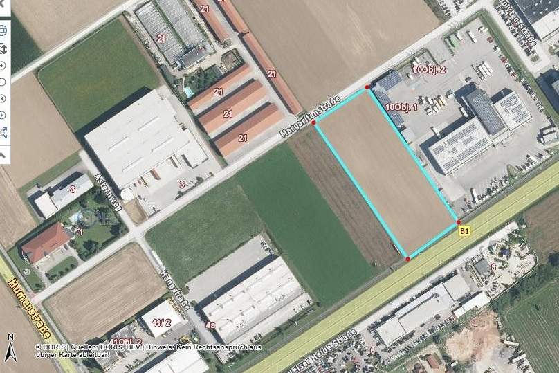 Grundstück auf Basis Baurecht mit B Widmung direkt an der B 1 in Hörsching Auch für Logistiker !!, Grund und Boden-miete, 11.350,80,€, 4063 Linz-Land