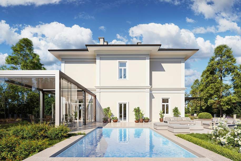 Mitten im Grünen &amp; im Villenviertel: exklusive Gartenwohnung mit ca. 930 m² Außenfläche, beheiztem Wintergarten, Pool, Luftwärmepumpe u.v.m.!, Wohnung-kauf, 1.100.000,€, 1140 Wien 14., Penzing