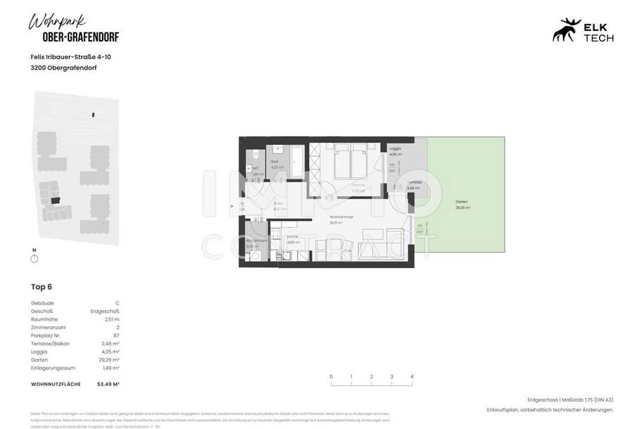 53,49qm 2Zi O-Gartenwohnung Erstbezug, Ökologische Bauweise, Wohnung-miete, 699,00,€, 3200 Sankt Pölten(Land)