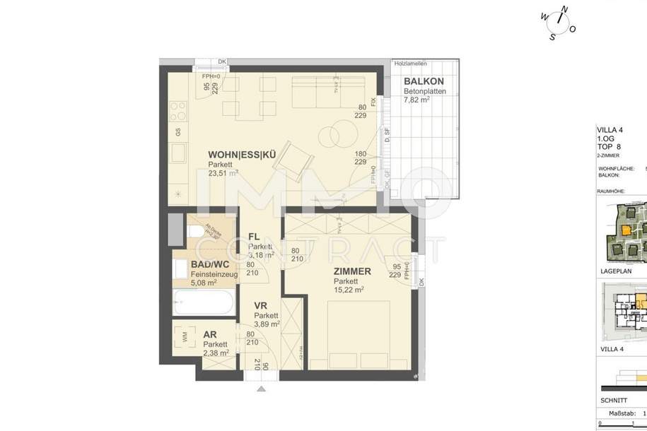 KREMSER WOHNDOMIZIL 2Zi- 53qm - Balkonwohnung, Lift, Tiefgarage, in beliebter Grünruhelage, Wohnung-kauf, 296.000,€, 3500 Krems an der Donau(Stadt)