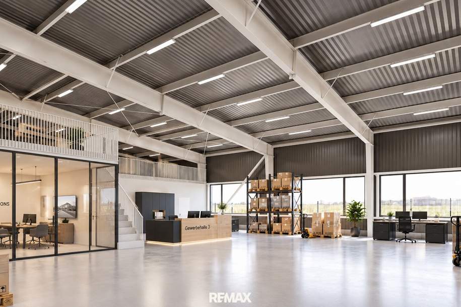 Großzügige Gewerbehalle mit ca. 400 m² & hoher Raumhöhe in Leopoldsdorf, Gewerbeobjekt-miete, 4.810,23,€, 2333 Bruck an der Leitha