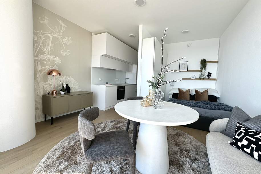 DANUBE FLATS | Vollmöblierte 1,5-Zimmer-Wohnung im 18. Stock mit Wienblick | Pool | Fitness, Wohnung-miete, 1.798,99,€, 1220 Wien 22., Donaustadt