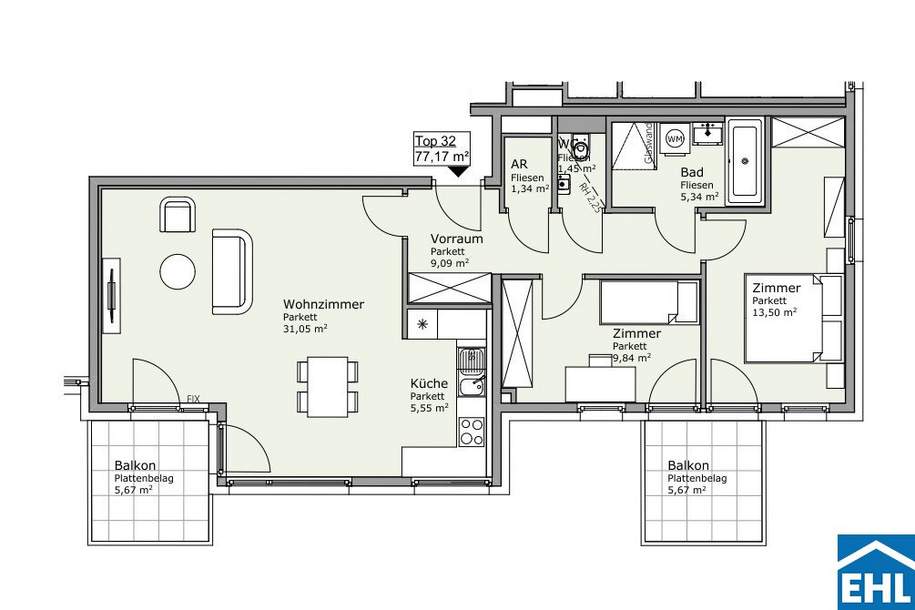 Neubau nahe dem Floridsdorfer Wasserpark, Wohnung-miete, 1.513,68,€, 1210 Wien 21., Floridsdorf
