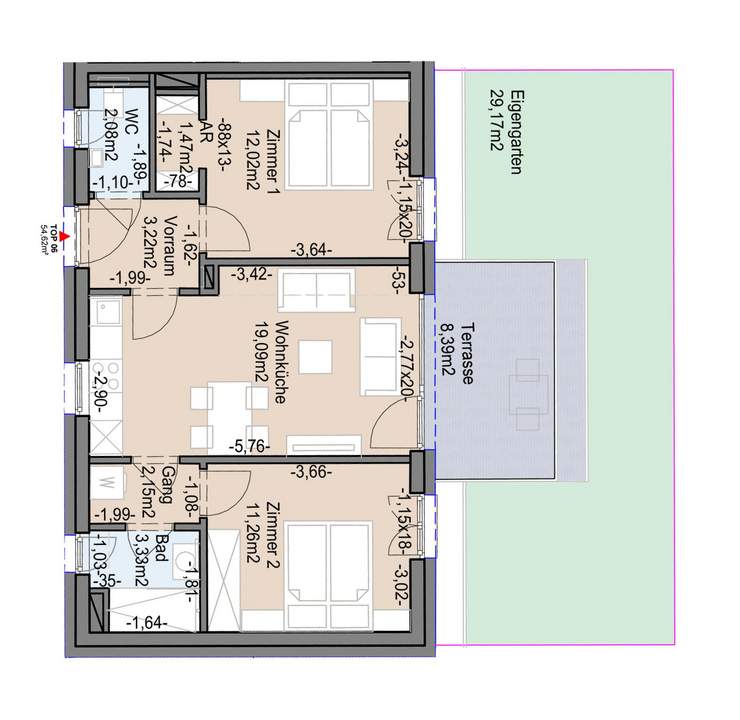 Geförderte Neubauwohnung mit Terrasse und Garten