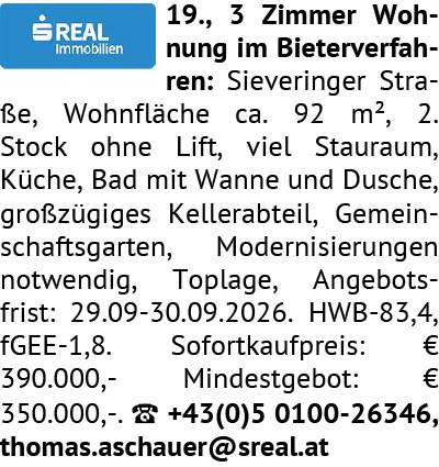 19., 3 Zimmer Wohnung